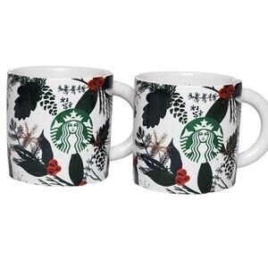 Starbucks Coffee Mugs, 12 fl oz Christmas Holly Berry Ceramic Drinking Mugs, 2Ct